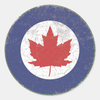 Pegatina Redonda Roundel Rustic, hoja de arce canadiense