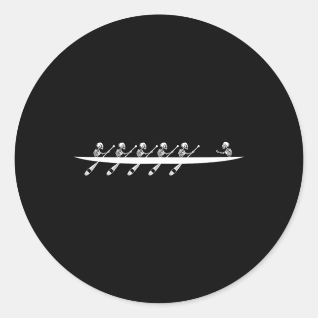 Pegatina Redonda Rowing Skeleton Row Boats Paddle Coxswain Hallowee (Anverso)