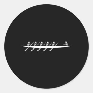 Pegatina Redonda Rowing Skeleton Row Boats Paddle Coxswain Hallowee