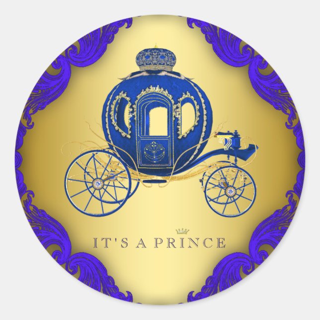 Pegatina Redonda Royal Blue and Gold Prince Baby Shower (Anverso)