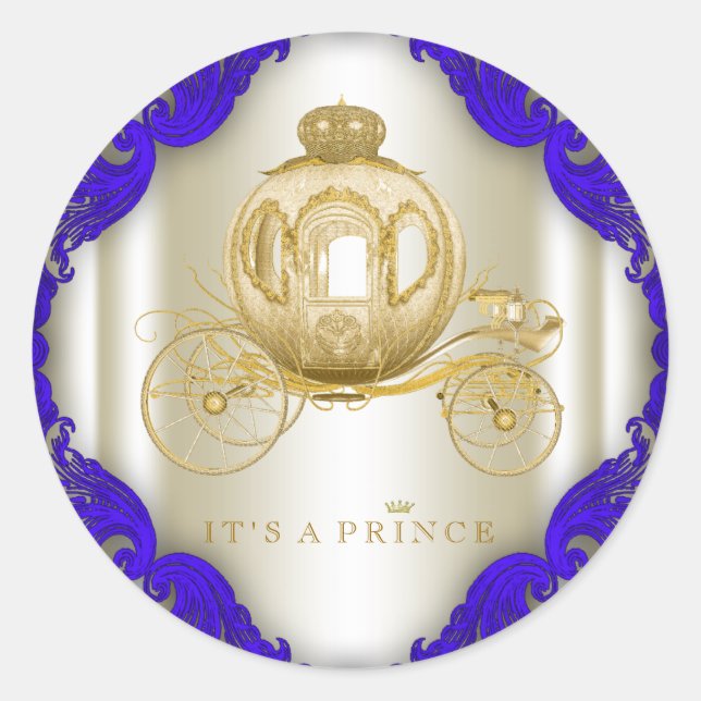 Pegatina Redonda Royal Blue and Gold Prince Baby Shower (Anverso)