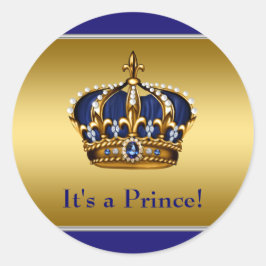 Pegatina Redonda Royal Blue and Gold Prince Baby Shower