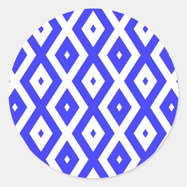 Pegatina Redonda Royal blue and white diamond pattern (Anverso)