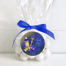 Pegatina Redonda Royal Blue Gold Prince Baby Shower