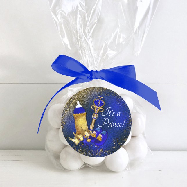 Pegatina Redonda Royal Blue Gold Prince Baby Shower (Subido por el creador)