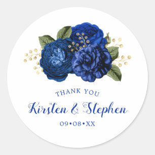 Pegatina Redonda Royal Blue Gracias Boda Bridal Shower Favor