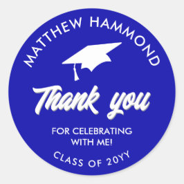 Pegatina Redonda Royal Blue Graduating Class Thank You Grad Cap