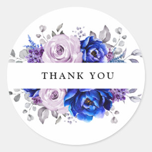 Pegatina Redonda Royal Blue Lilac Purple Floral Gracias