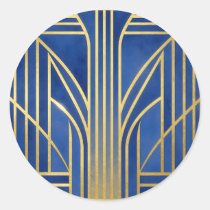 Pegatina Redonda Royal Blue Oro Art Déco