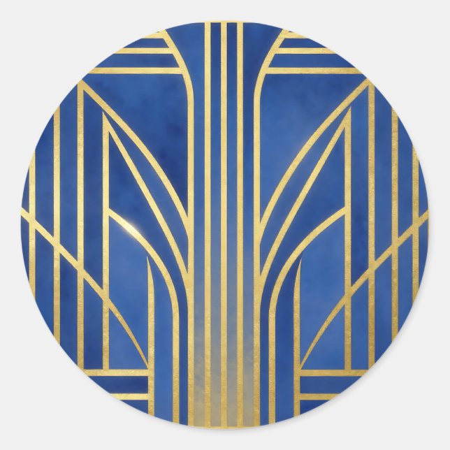 Pegatina Redonda Royal Blue Oro Art Déco (Anverso)
