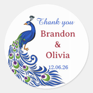 Pegatina Redonda Royal Blue Peacock Wedding Stickers & Labels