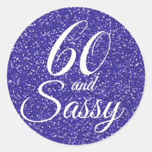 Pegatina Redonda Royal Blue Purpurina 60 y Sassy 60 cumpleaños