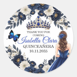 Pegatina Redonda Royal Blue Quinceañera Butterfly Favor Sticker