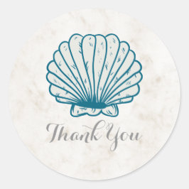 Pegatina Redonda Royal Blue Rustic Seashell Boda Gracias