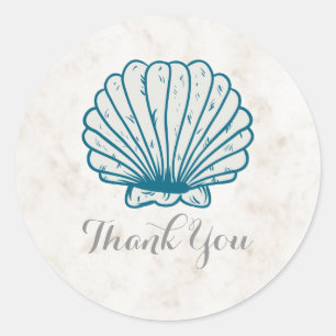 Pegatina Redonda Royal Blue Rustic Seashell Boda Gracias