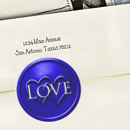 Pegatina Redonda Royal Blue Two Hearts Intertwined Wedding