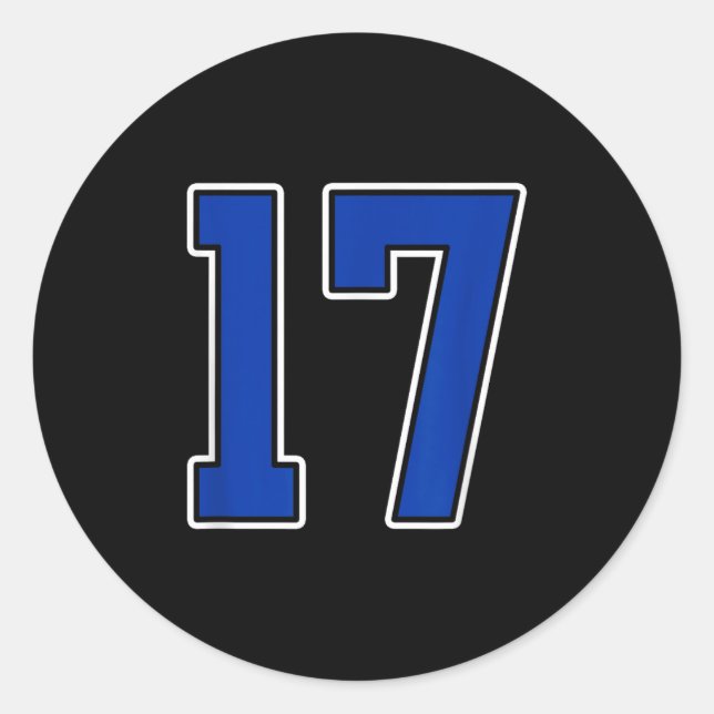Pegatina Redonda Royal Blue White Number 17 Jersey Player Uniform # (Anverso)