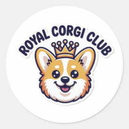 Pegatina Redonda Royal Corgi Club Cute Corgi Crown Sticker Corgi Lo