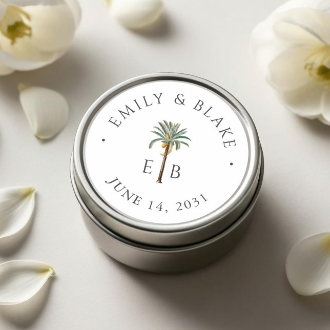 Pegatina Redonda Royal Palm Logo Elegant Tropical Monogram Wedding (Subido por el creador)