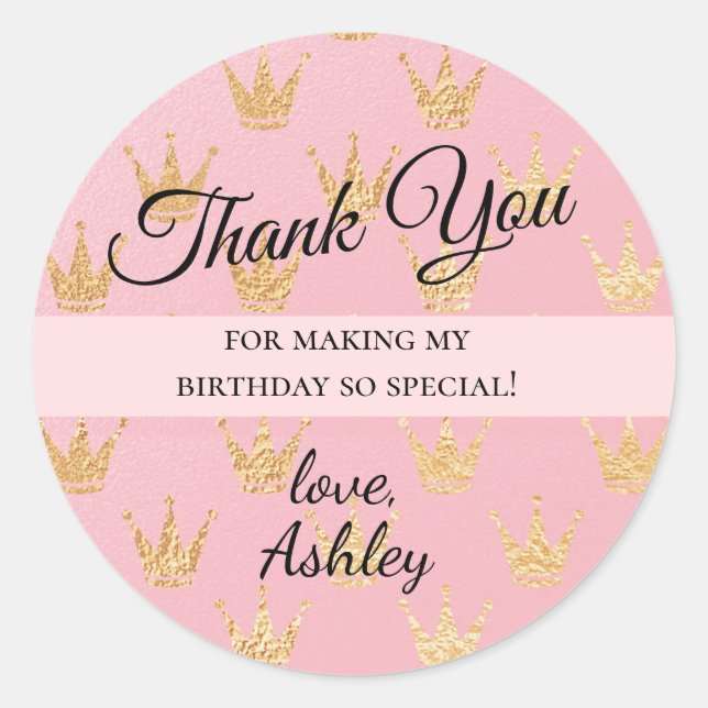 Pegatina Redonda Royal Princess Gold Crowne Gracias (Anverso)