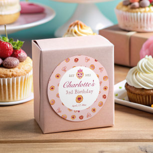 Pegatina Redonda Royal Tea Fiesta Pattern Pink Birday