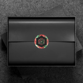 Pegatina Redonda RPG Dice | Jugador de rol PnP de la tabla roja y v