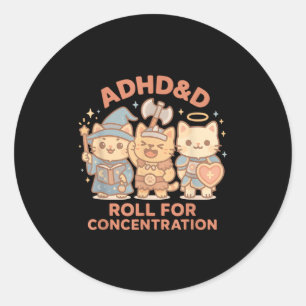 Pegatina Redonda Rpg Gamer Adhd&d Roll Para Concentración Geek