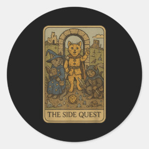 Pegatina Redonda Rpg Gamer Gats Funny Side Quest Tarot Card Nerdy M