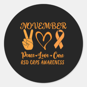 Pegatina Redonda Rsd Crps Awareness Month Noviembre Peace Love Cure