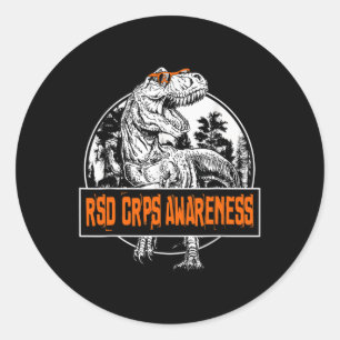 Pegatina Redonda Rsd Crps Sensibilización Dinosaurio Naranja Ribbon