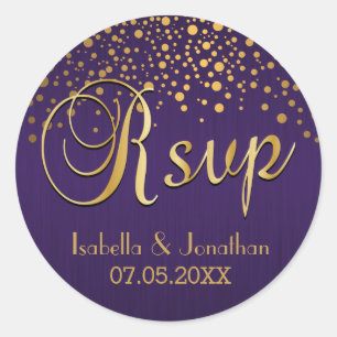 Pegatina Redonda RSVP Dosis de oro y púrpura Personalizar