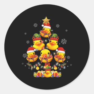 Pegatina Redonda Rubber Duck Christmas Tree Xmas Light Rodeada D