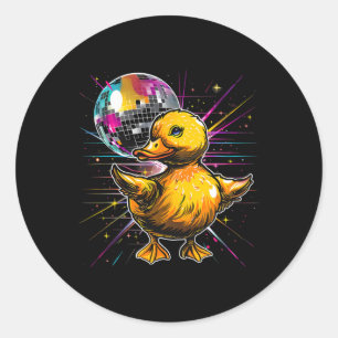 Pegatina Redonda Rubber Duck Disco Dancing Disco Ball Music Rubber