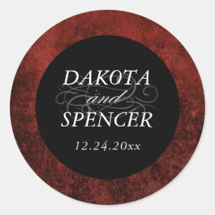 Pegatina Redonda Rubí Rojo Carmesí   Nombres Clásicos de Boda Grung