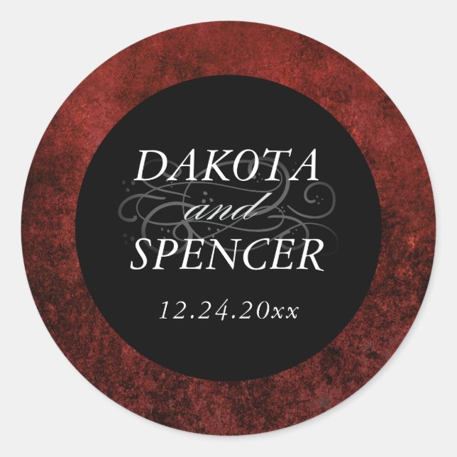Pegatina Redonda Rubí Rojo Carmesí | Nombres Clásicos de Boda Grung (Anverso)