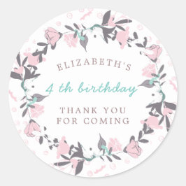Pegatina Redonda rubia primavera floral wreath cumpleaños gracias