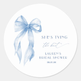 Pegatina Redonda Rubor Azul Lazo Ella Está Atando el Nudo Despedida