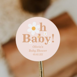 Pegatina Redonda Rubor Boho Retro Daisy Oh Baby Shower