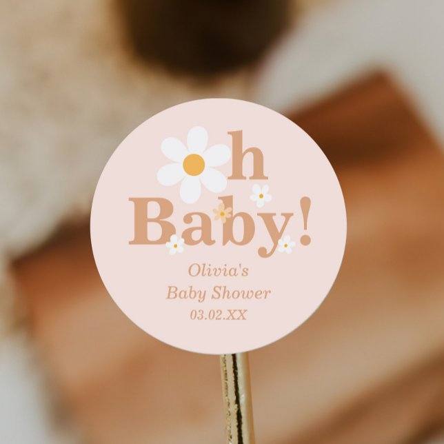 Pegatina Redonda Rubor Boho Retro Daisy Oh Baby Shower (Subido por el creador)