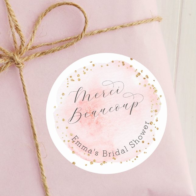 Pegatina Redonda Rubor Circle Merci Beaucoup Bridal Shower (Subido por el creador)