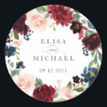 Pegatina Redonda Rubor de la Marina Borgoña floral personalizada<br><div class="desc">Pegatina de etiquetas personalizadas Rubor de la Marina Borgoña Floral</div>