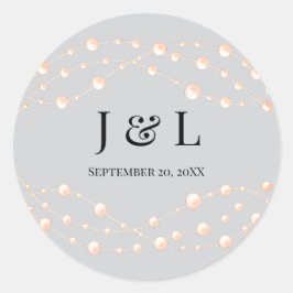 Pegatina Redonda Rubor de marfil moderno Boda neutral de Pearl romá