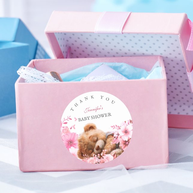 Pegatina Redonda Rubor Floral Teddy Bear Baby Shower Gracias Stic (Subido por el creador)