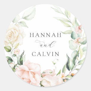 Pegatina Redonda Rubor Florals y Greenery Boda