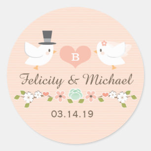PEGATINA REDONDA RUBOR MONOGRAMADO DOVE LOVE BIRDS BODA