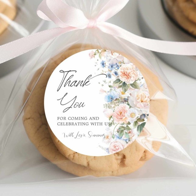 Pegatina Redonda Rubor Pastel Chic Blanco Azul Floral Despedida de  (Subido por el creador)