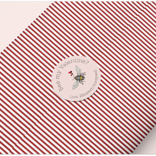Pegatina Redonda Rubor Pink Bee My Valentine Honeybee