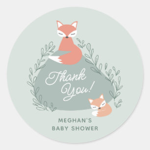 Pegatina Redonda Rubor Pink Boho Woodland Foxes Baby Shower