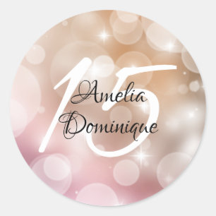Pegatina Redonda Rubor Pink Bokeh Quinceanera