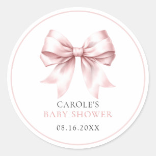 Pegatina Redonda Rubor Pink Bow Baby Baby Shower